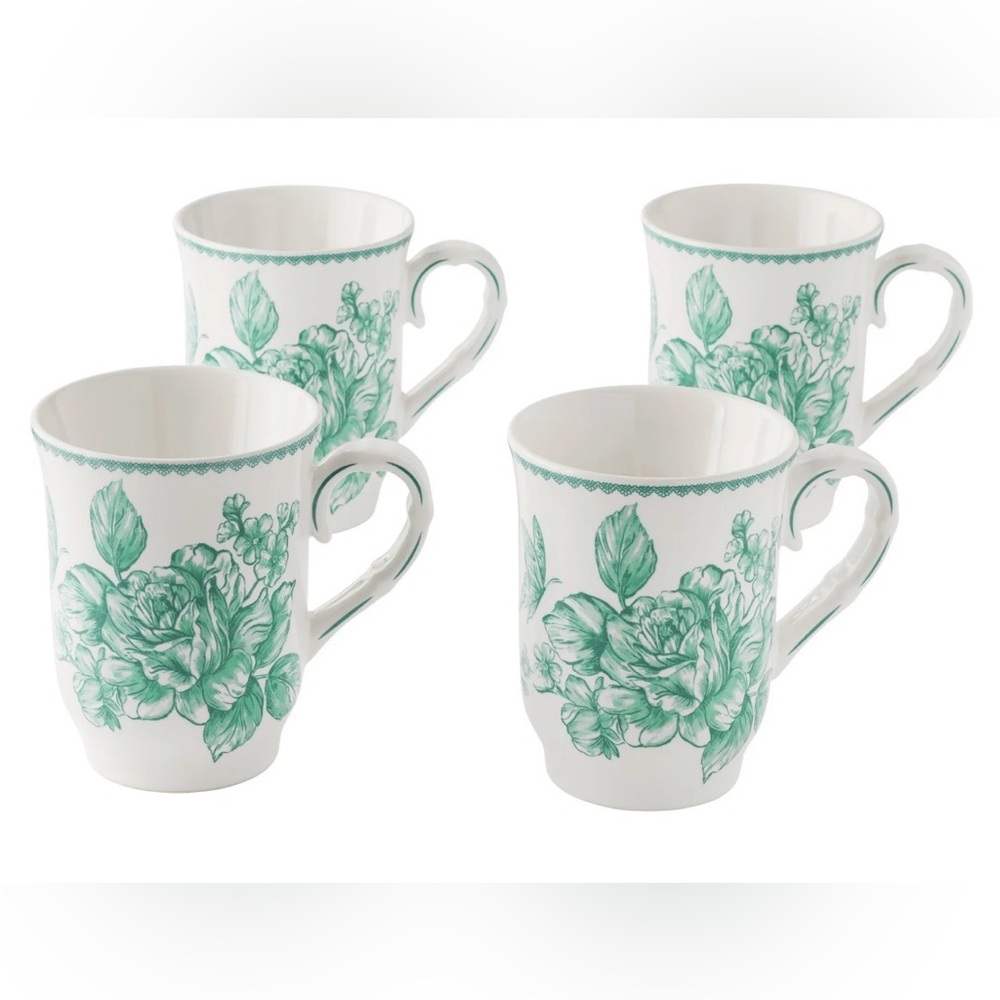 Pioneer Woman Agatha 12-Oz Green Stoneware Mugs, Green Set of 4
